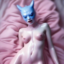 A highly detailed, realistic photograph taken with a Nikon camera, features a woman in a state of ecstasy