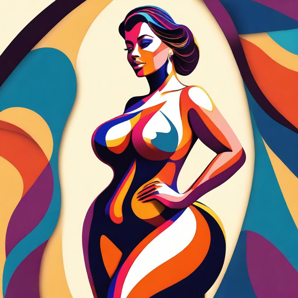 A tasteful digital art piece showcasing a woman with a curvaceous figure