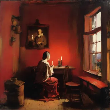 In a small cozy room lit by candlelight, the artist dipped their sable brush into vibrant red paint, capturing the essence of love on the canvas.