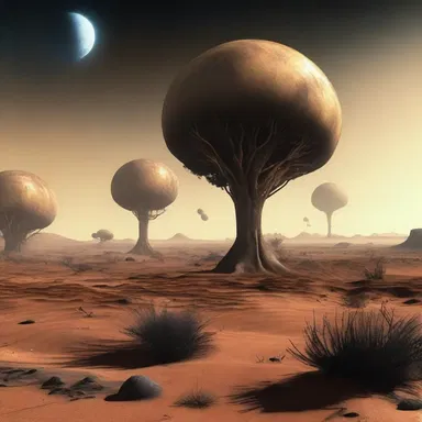 The alien planet's harsh environment caused vegetation to dry up and decay quickly.