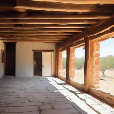 The hot and arid climate of the region led to the wooden beams in the house to dry up and crack.