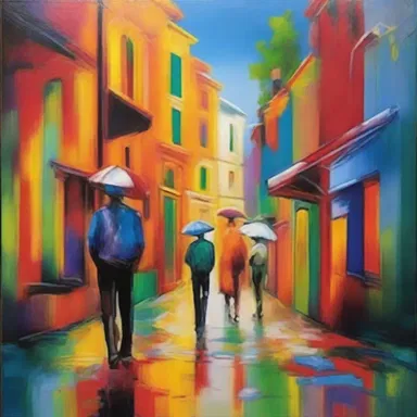 The artist's unique style and use of vibrant colors make his paintings stand out among the rest in the gallery.