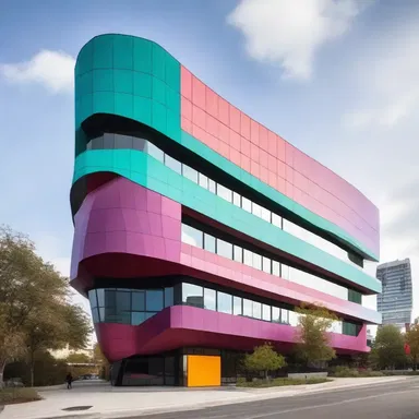 The unique shape and color scheme of the modern building helped it stand out from the rest of the city skyline.