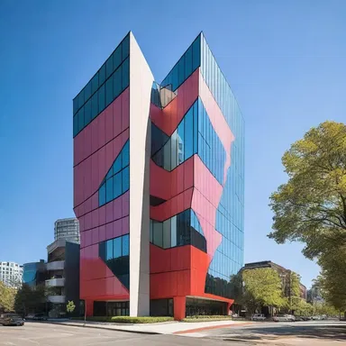 The unique shape and color scheme of the modern building helped it stand out from the rest of the city skyline.