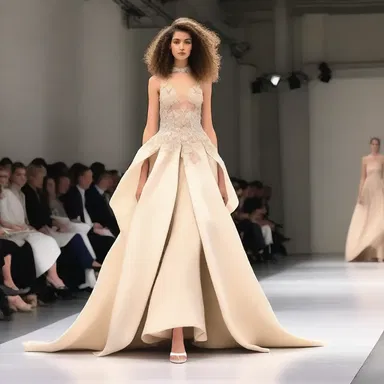 The fashion show featured a stunning gown with a shouldered arch design, showcasing the designer's creativity and artistry.