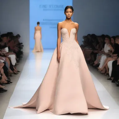 The fashion show featured a stunning gown with a shouldered arch design, showcasing the designer's creativity and artistry.