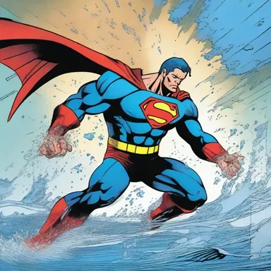 The superhero comic book panel depicts the villain being defeated by a sparge of water from the hero's power.