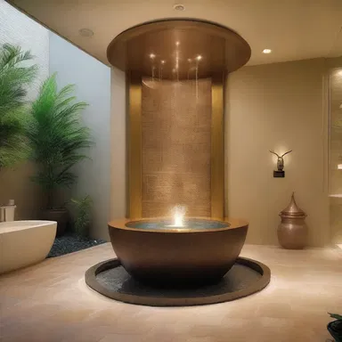 The luxurious spa has a stunning indoor fountain that creates a beautiful sparge of water, adding a calming and elegant touch to the space.