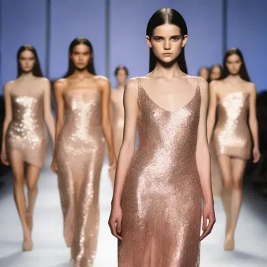 The designer showcased a delightful collection of dresses adorned with sparged sequins.