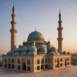 Detailed, intricate, and beautiful mosque at sunset