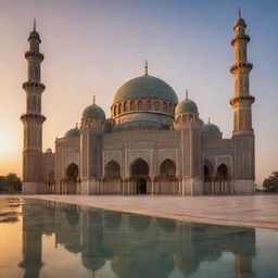 Detailed, intricate, and beautiful mosque at sunset