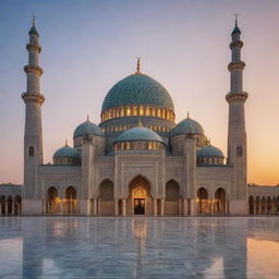 Detailed, intricate, and beautiful mosque at sunset