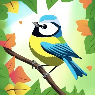 In the animated cartoon, the blue tit chirped happily as it flew around the colorful forest.