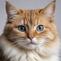 A realistic, intricately detailed image of a cat with sparkling eyes and fluffy fur