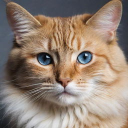 A realistic, intricately detailed image of a cat with sparkling eyes and fluffy fur