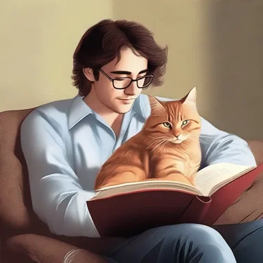 The protagonist of the novel found solace in spending hours reading with his cat curled up comfortably on his nates.