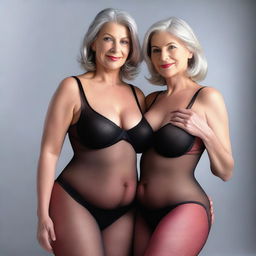An ultra-realistic, photo-like 3D render featuring two women in their 50s