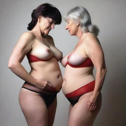 An ultra-realistic, photo-like image of two women in their fifties