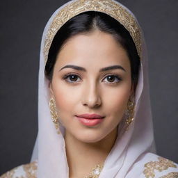 A beautiful woman in traditional Muslim attire with a peaceful expression