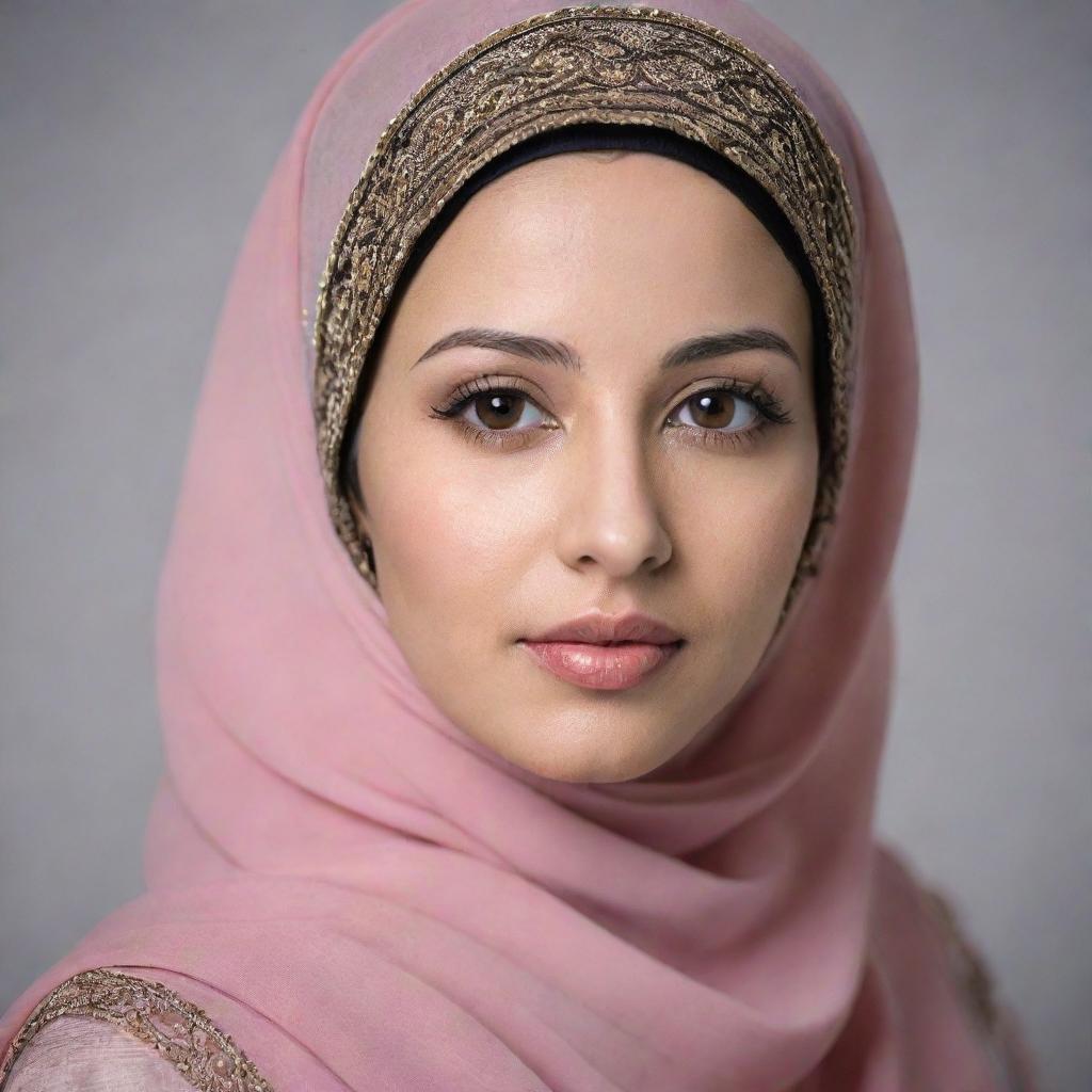 A beautiful woman in traditional Muslim attire with a peaceful expression