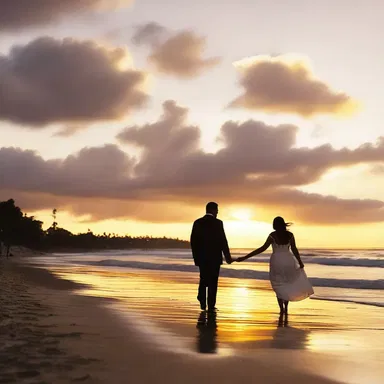 The bistered sunset provided a romantic ambiance for the couple's evening stroll on the beach.