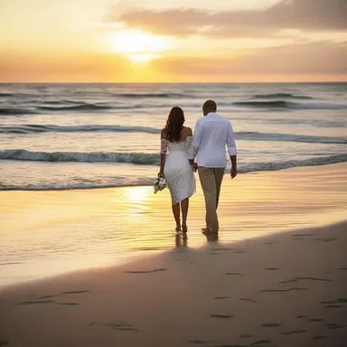 The bistered sunset provided a romantic ambiance for the couple's evening stroll on the beach.