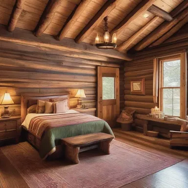 The bistered wooden beams added character and warmth to the interior of the rustic cabin.