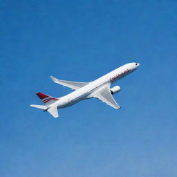 A sleek, modern airplane soaring high in a clear blue sky