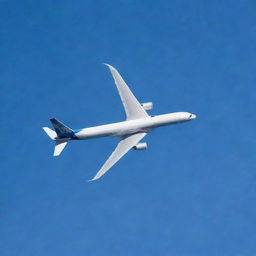 A sleek, modern airplane soaring high in a clear blue sky