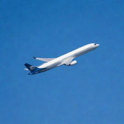 A sleek, modern airplane soaring high in a clear blue sky