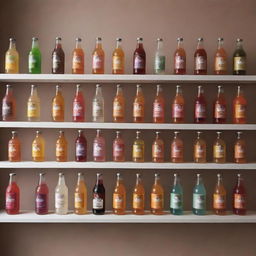 A collection of different flavoured drinks from the brand 'Pio', neatly arranged and displayed under perfect lighting.