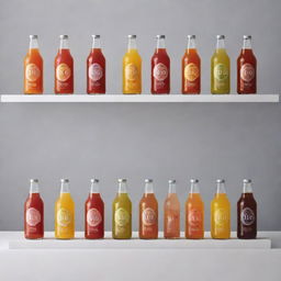 A collection of different flavoured drinks from the brand 'Pio', neatly arranged and displayed under perfect lighting.