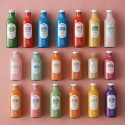 Various Pio branded drinks in a multitude of flavors, each with a unique design.