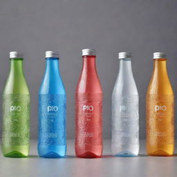 An assortment of Pio brand mineral water bottles, each boasting its own unique and creative design.