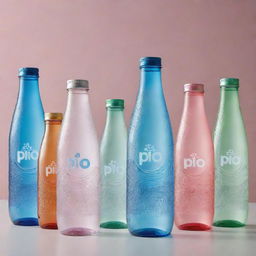 An assortment of Pio brand mineral water bottles, each boasting its own unique and creative design.