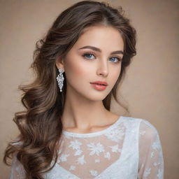 The most beautiful girl in the world, exuding charm and grace with striking features, captivating eyes, and an elegant outfit.