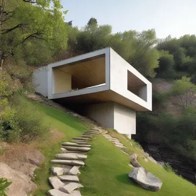 The architect designed a unique house that caved into the side of a hill, seamlessly blending the building with its natural surroundings.