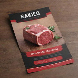 Create a visually appealing flyer for a butcher shop featuring an offer for loin at $2000 per kilogram. Include an image of the premium-quality loin meat, the shop's logo and contact details. The design should convey a sense of quality and trustworthiness.