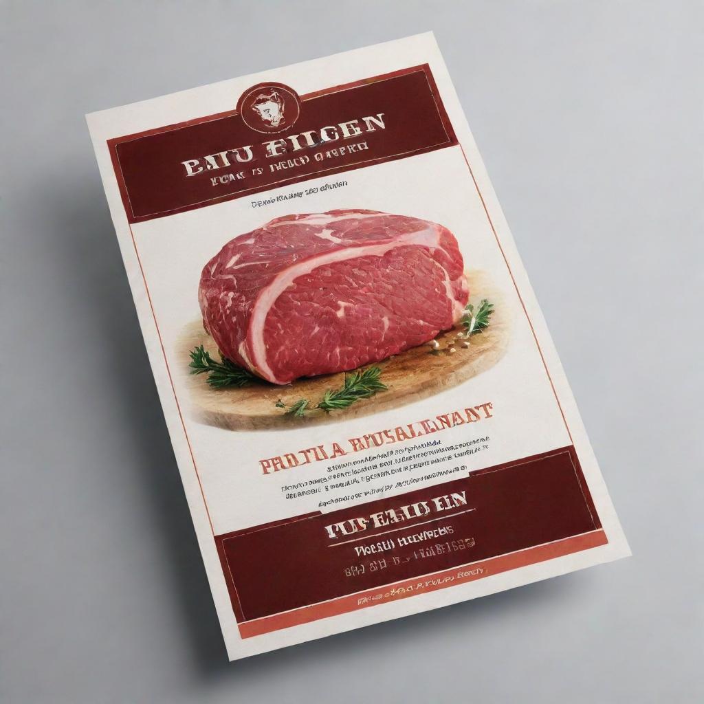 Create a visually appealing flyer for a butcher shop featuring an offer for loin at $2000 per kilogram. Include an image of the premium-quality loin meat, the shop's logo and contact details. The design should convey a sense of quality and trustworthiness.