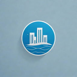 Create a simple, elegant logo that incorporates a swimming pool and urban buildings.