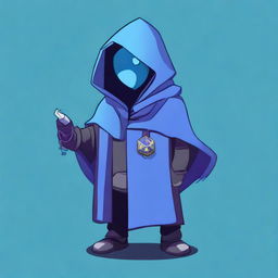 A digital art icon for a Discord bot, featuring a figure cloaked in a blue hoodie, evoking the mystery and adventure of Dungeons and Dragons