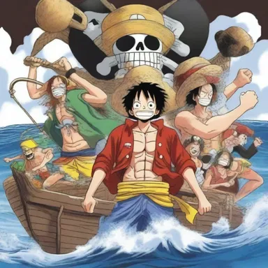 In the animated series 'One Piece', the Straw Hat Pirates engage in thrilling naval battles against other pirate crews.
