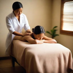 A professional photograph captures a serene scene inside a massage room