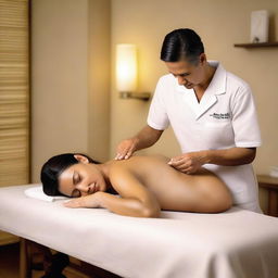 A professional photograph captures a serene scene inside a massage room