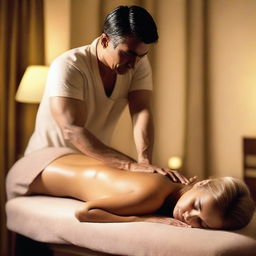 A high-resolution photograph capturing a serene scene in a massage room