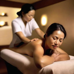 A high-resolution photograph capturing a serene scene in a massage room