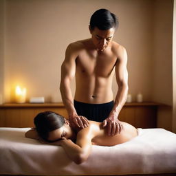 A high-resolution photograph capturing a serene scene in a massage room