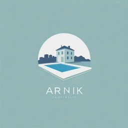 Generate a simplistic logo involving a pool and multiple buildings, with the inscription 'Arnik'. Apply minimalist designs and lines for an elegant feel.