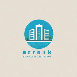 Generate a simplistic logo involving a pool and multiple buildings, with the inscription 'Arnik'. Apply minimalist designs and lines for an elegant feel.