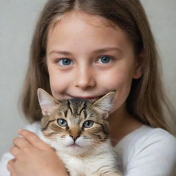 A young girl holding a pet cat lovingly in her arms with a gentle smile on her face